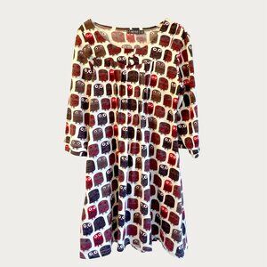 Adorable Knit Owl Print Dress- Baby Doll style